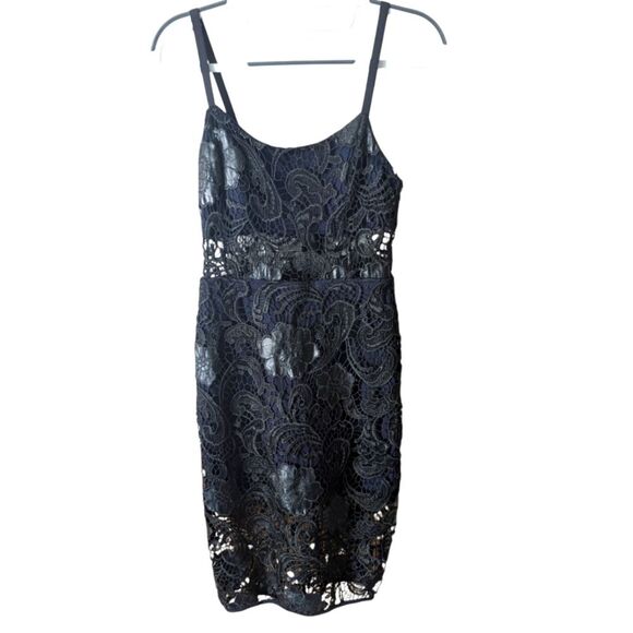 Lovers and Friends Black and Navy Leather Lace Overlay Dress Size XS - Picture 1 of 10